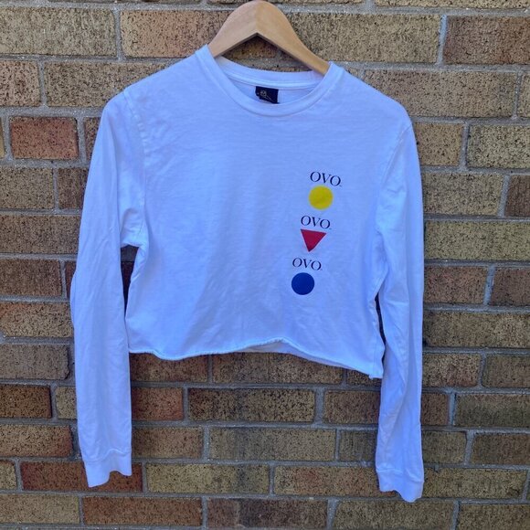 Octobers Very Own Cropped Long Sleeve Shirt XS White OVO Sweater - Picture 3 of 5